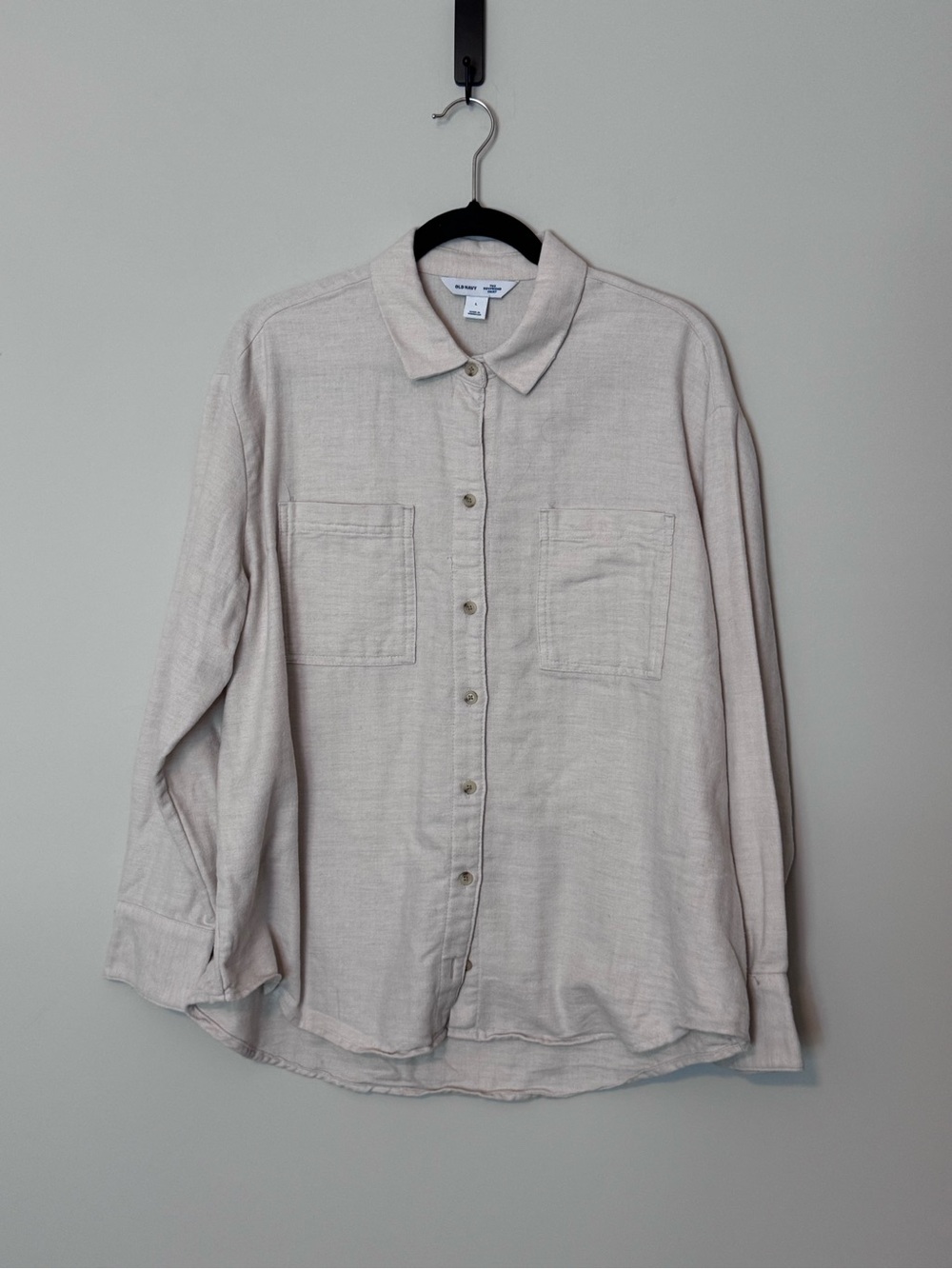 Old Navy Boyfriend Flannel Shirt Oatmeal Beige Large Oversized